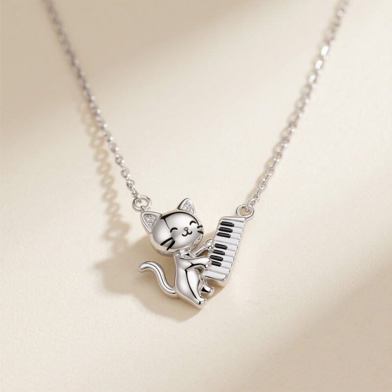 Sotiya Cat Playing Piano Necklace-Sotiya