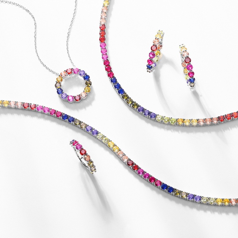 Sotiya Multi Color Rainbow Tennis Necklace Sterling Silver-Sotiya