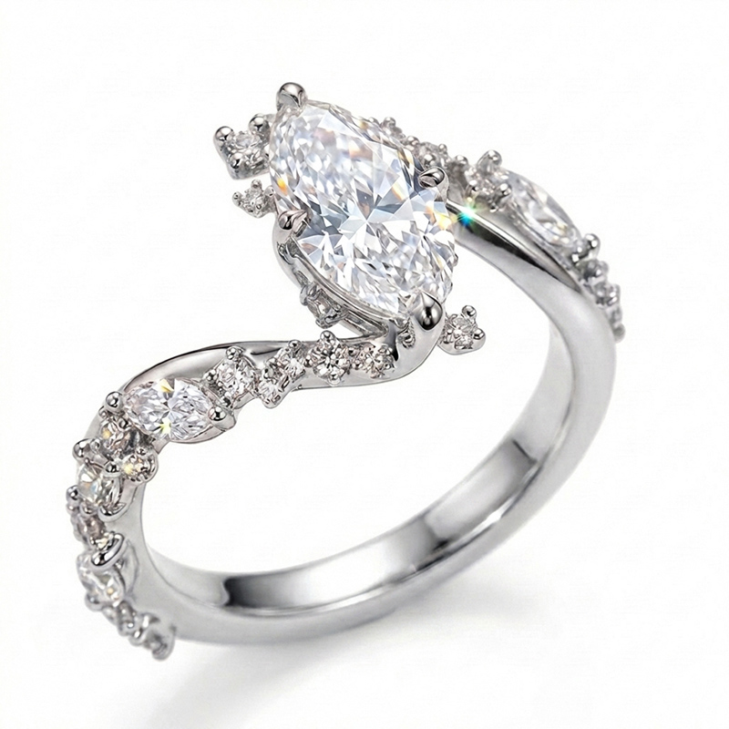 Sotiya Bypass Marquise Cut VVS Moissanite Engagement Ring Sterling Silver