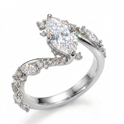 Sotiya Bypass Marquise Cut VVS Moissanite Engagement Ring Sterling Silver