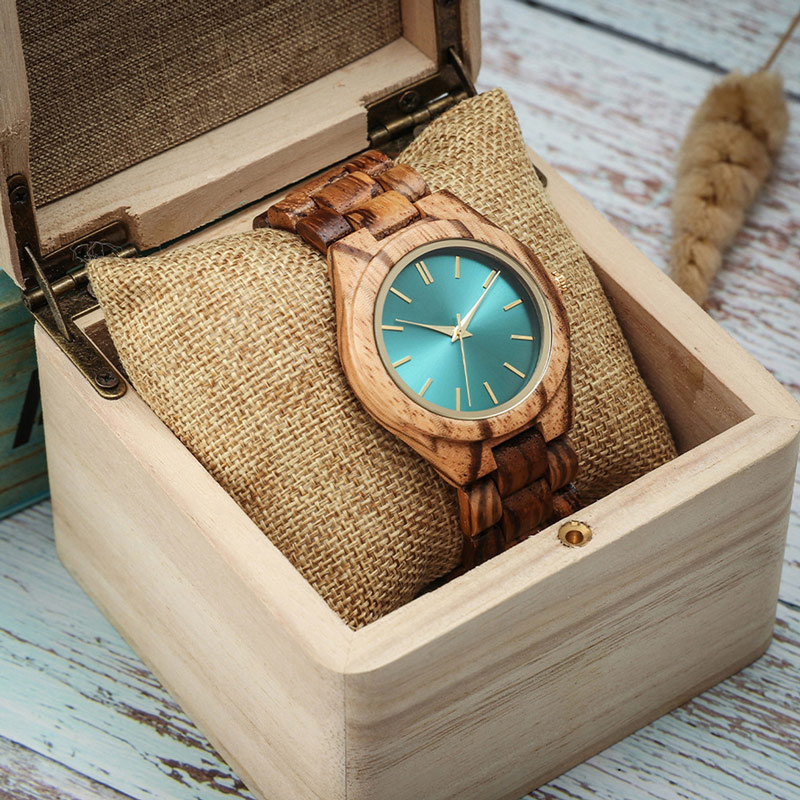 Sotiya Green Dial Zebrawood Quartz Coffee Wooden Watch-Sotiya