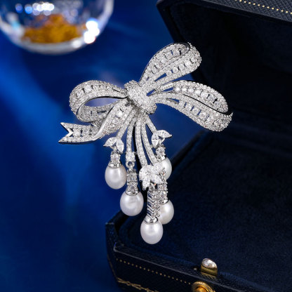 Sotiya Bow Knot Freshwater Pearl Brooch-Sotiya