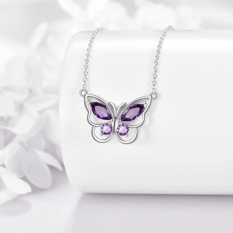Sotiya Amethyst Purple Butterfly Pendant Necklace Sterling Silver-Sotiya