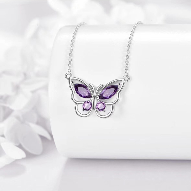 Sotiya Amethyst Purple Butterfly Pendant Necklace Sterling Silver-Sotiya