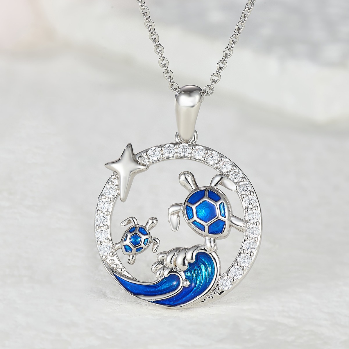 Sotiya Ocean Wave Turtle Round Pendant Necklace Sterling Silver-Sotiya