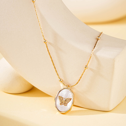 Sotiya Butterfly Shell Personalized Photo Locket Necklace-Sotiya