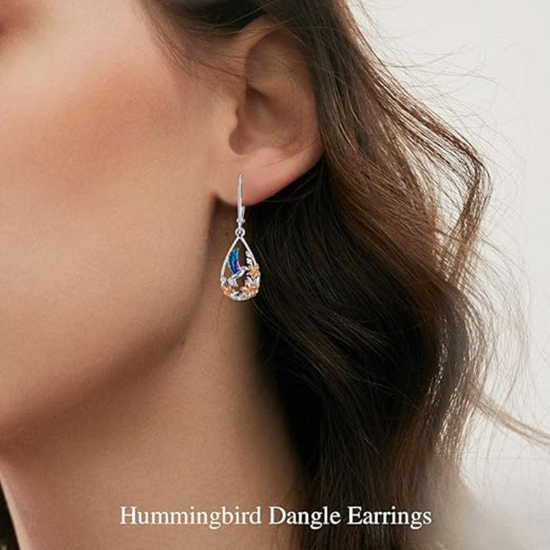 Sotiya Enamel Hummingbird Drop Earrings Sterling Silver-Sotiya