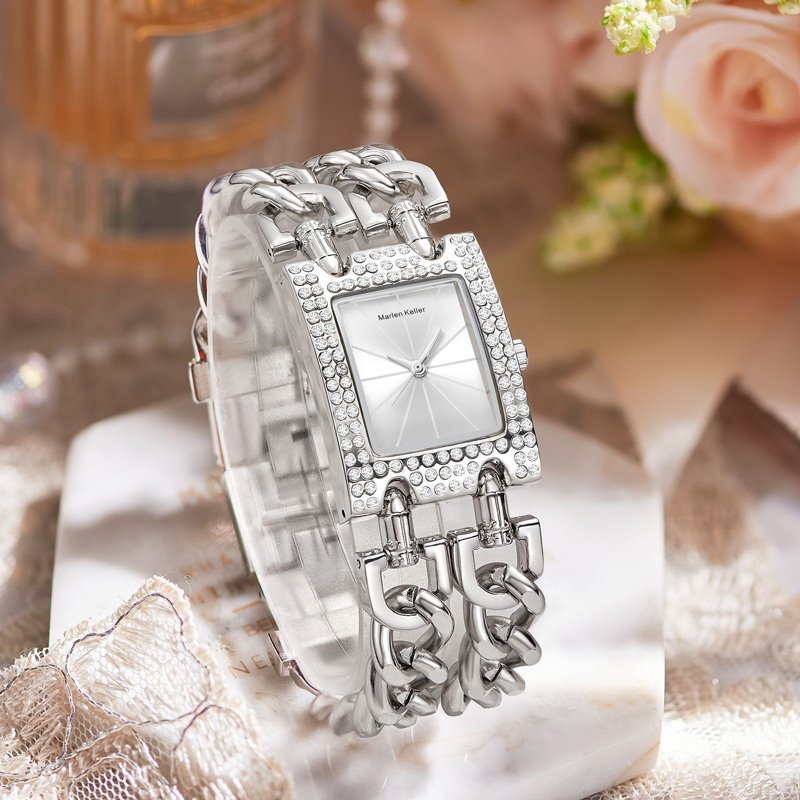 Sotiya Square Dial Quartz Movement Gold Watch with Chain Link Strap-Sotiya