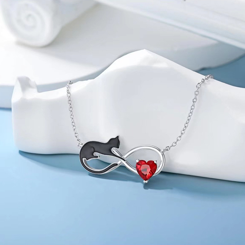 Sotiya Infinity Black Cat Heart Cut Garnet Necklace Sterling Silver-Sotiya