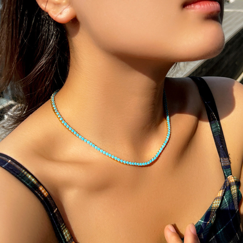 Sotiya Blue Turquoise Clavicle Chain Tennis Necklace-Sotiya