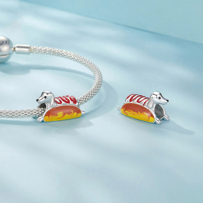Sotiya Cute Dachshund Hot Dog Twist Enamel Charm Sterling Silver-Sotiya