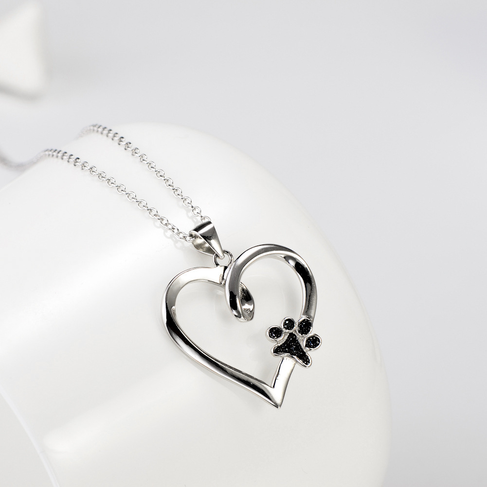 Sotiya Twist Heart with Pet Dog Cat Paw Necklace Sterling Silver-Sotiya