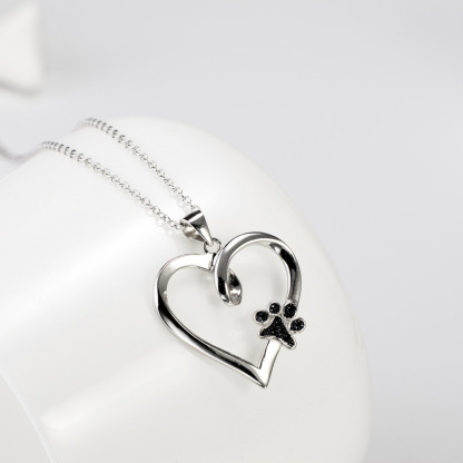 Sotiya Twist Heart with Pet Dog Cat Paw Necklace Sterling Silver-Sotiya