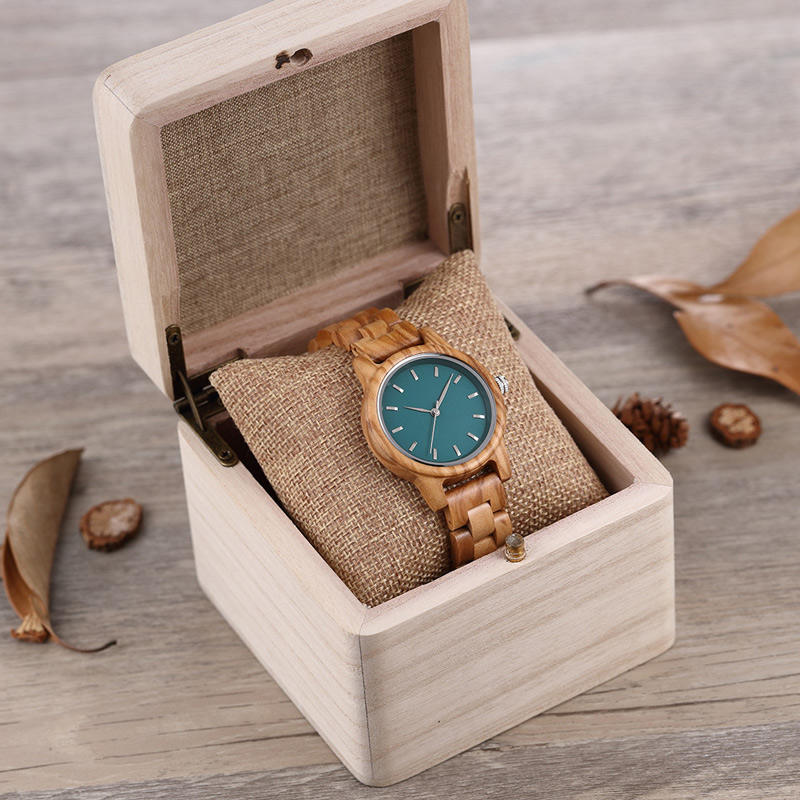 Sotiya Blue/ Green Dial Quartz Coffee Wooden Watch-Sotiya