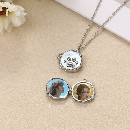 Sotiya Pet Cat Dog Puppy Paw Shell Personalized Photo Locket Necklace-Sotiya