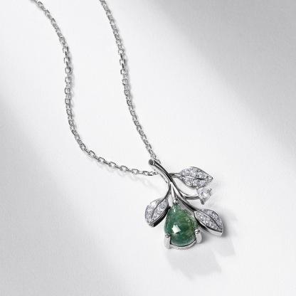 Sotiya Leaf Design Pear Cut Green Moss Agate Necklace Sterling Silver-Sotiya