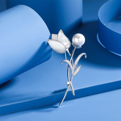 Sotiya Natural Shell Pearl Tulip Brooch-Sotiya