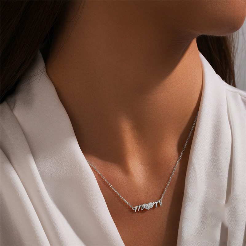 Sotiya MOM Letter Heart Necklace Sterling Silver-Sotiya