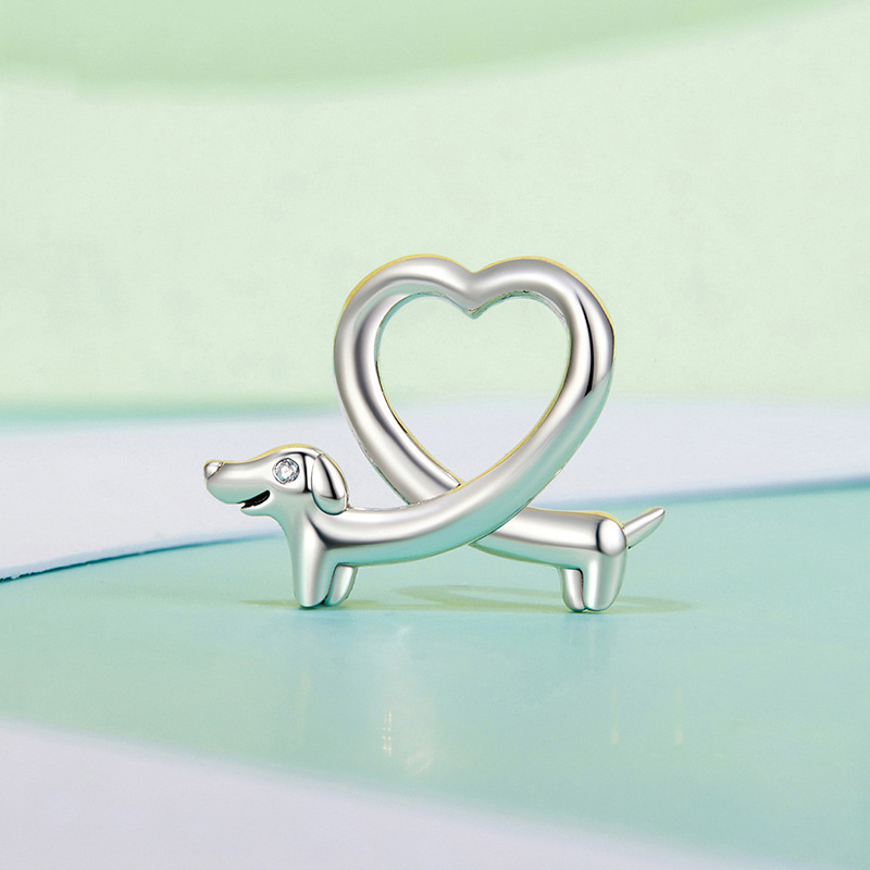 Sotiya Cute Dachshund Dog Twist Heart Pendant Charm Sterling Silver-Sotiya