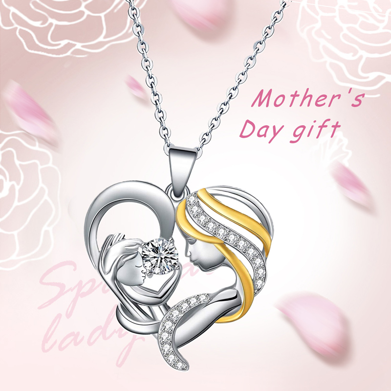 Sotiya Mom and Baby Heart Pendant Necklace Sterling Silver-Sotiya