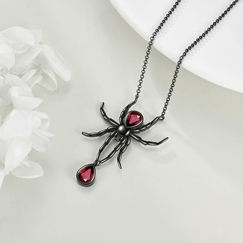 Sotiya Pear Cut Gothic Black Spider Necklace Sterling Silver-Sotiya