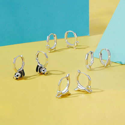 Sotiya Cute Panda Hoop Earrings Sterling Silver-Sotiya
