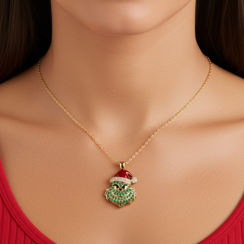 Sotiya Christmas Green Monster Enamel Necklace Sterling Silver-Sotiya