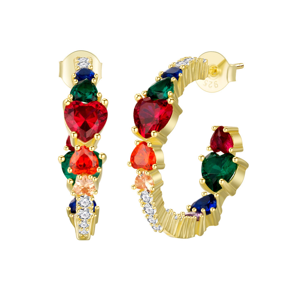 Sotiya Multi Colored Half Inside and Outside Heart-cut Hoop Earrings Sterling Silver-Sotiya