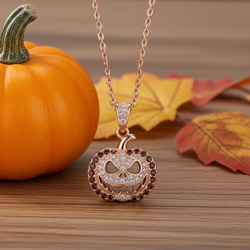 Sotiya Pumpkin Skull Inspired Coffee Necklace Sterling Silver