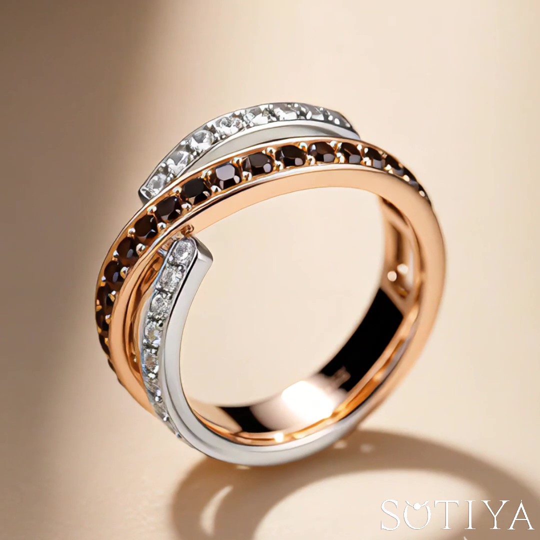 Sotiya Bypass Two Tone Coffee Women's Wedding Ring Sterling Silver-Sotiya