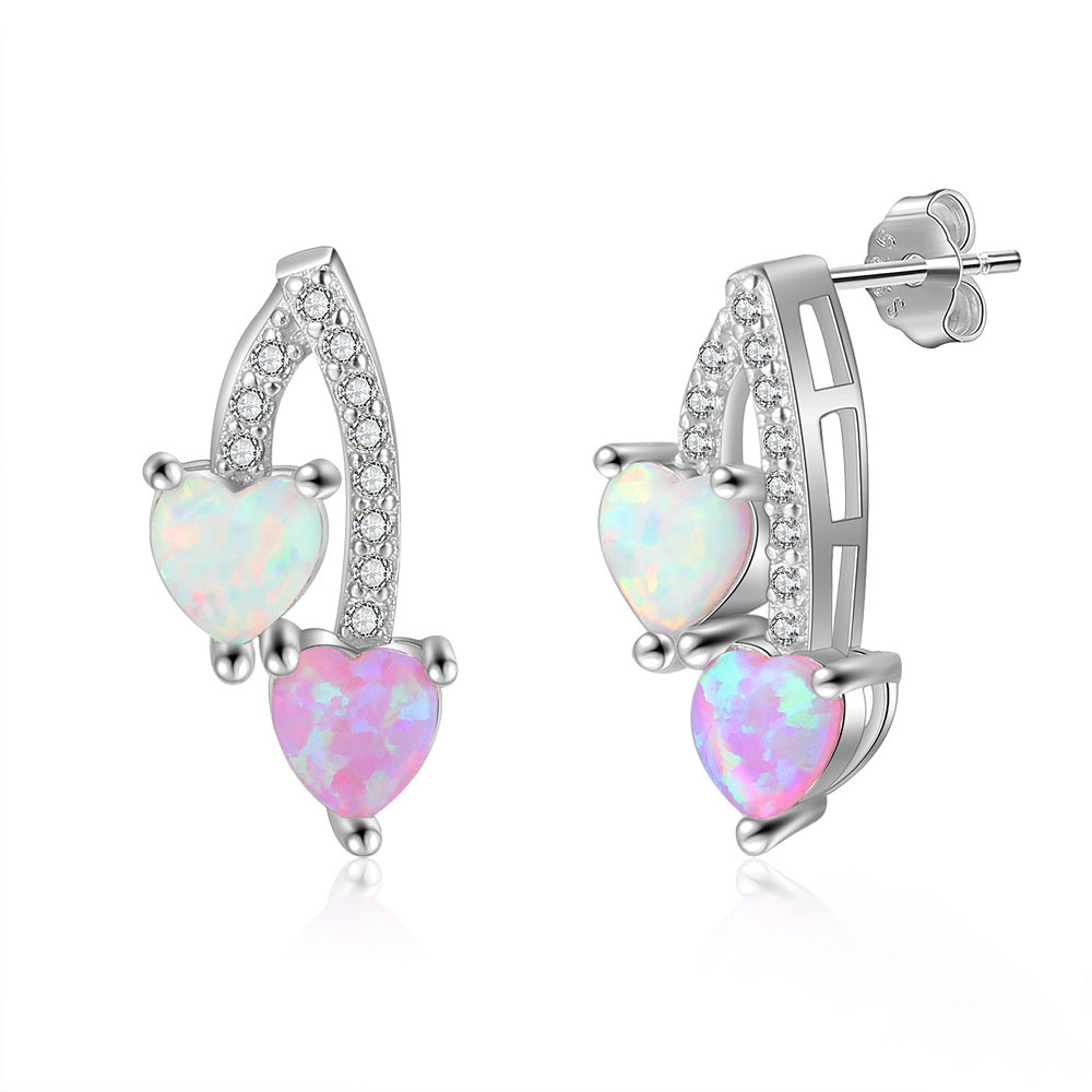 Sotiya Cherry Design Heart Cut Opal Stud Earrings Sterling Silver-Sotiya