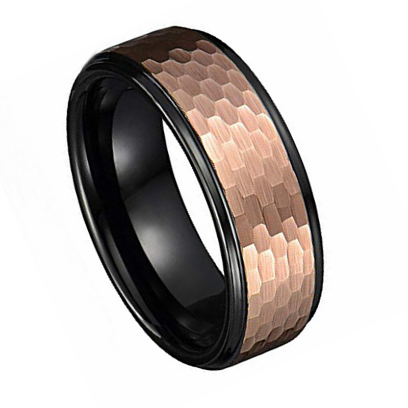 Sotiya Tungsten Coffee Brown Two Tone Hammered Design Black Plated Men's Wedding Ring-Sotiya