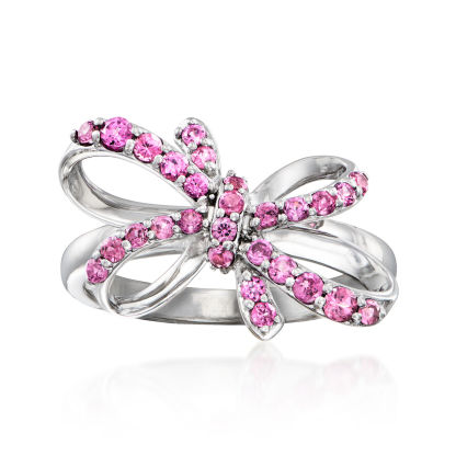 Sotiya Bow Round Cut Hot Pink Cocktail Ring Sterling Silver-Sotiya