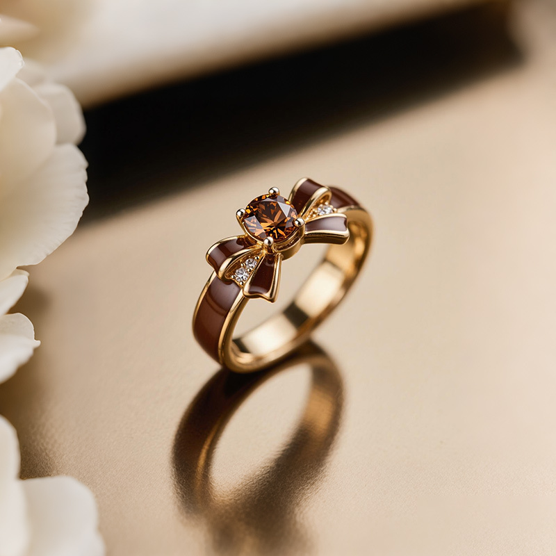 Sotiya Round Cut Bowknot Coffee Enamel Promise Ring Sterling Silver-Sotiya