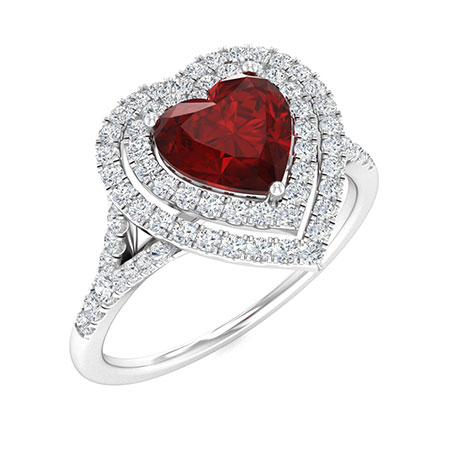 Sotiya Customizable 12 Birthstone Double Halo Heart Cut Engagement Ring Sterling Silver