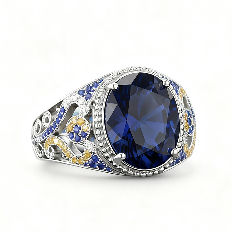 Sotiya Artist Collection Famous Painting Starry Night Oval Cut Vintage Engagement Ring Sterling Silver-Sotiya