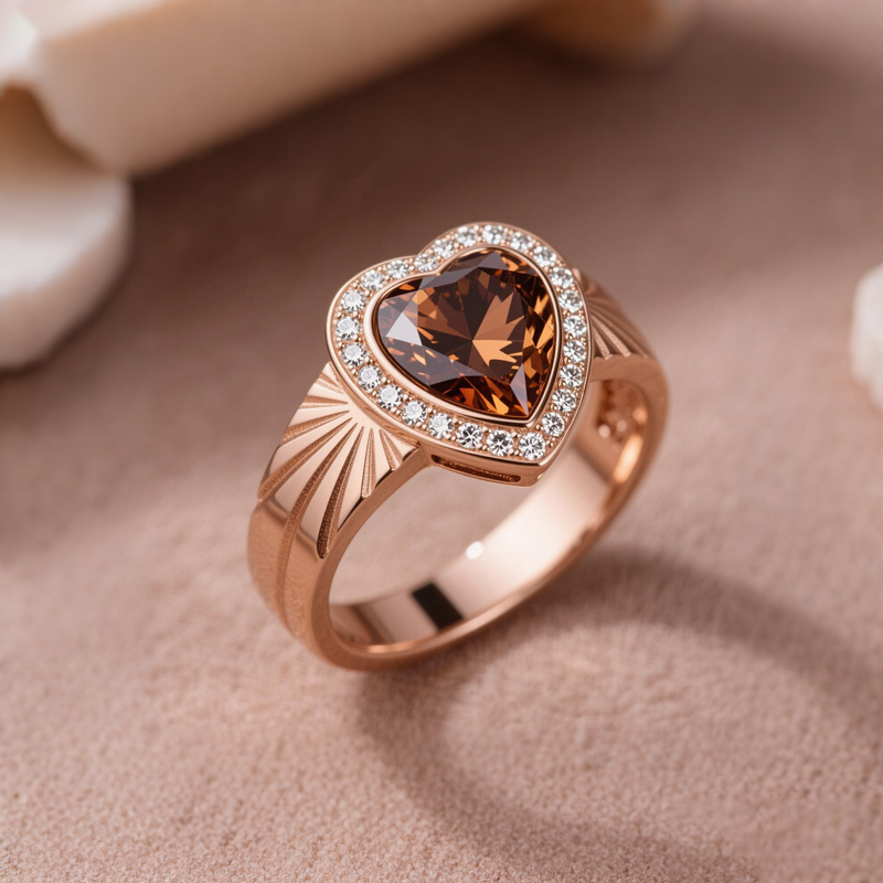 Sotiya Halo Heart Cut Carving Coffee Engagement Ring Sterling Silver-Sotiya