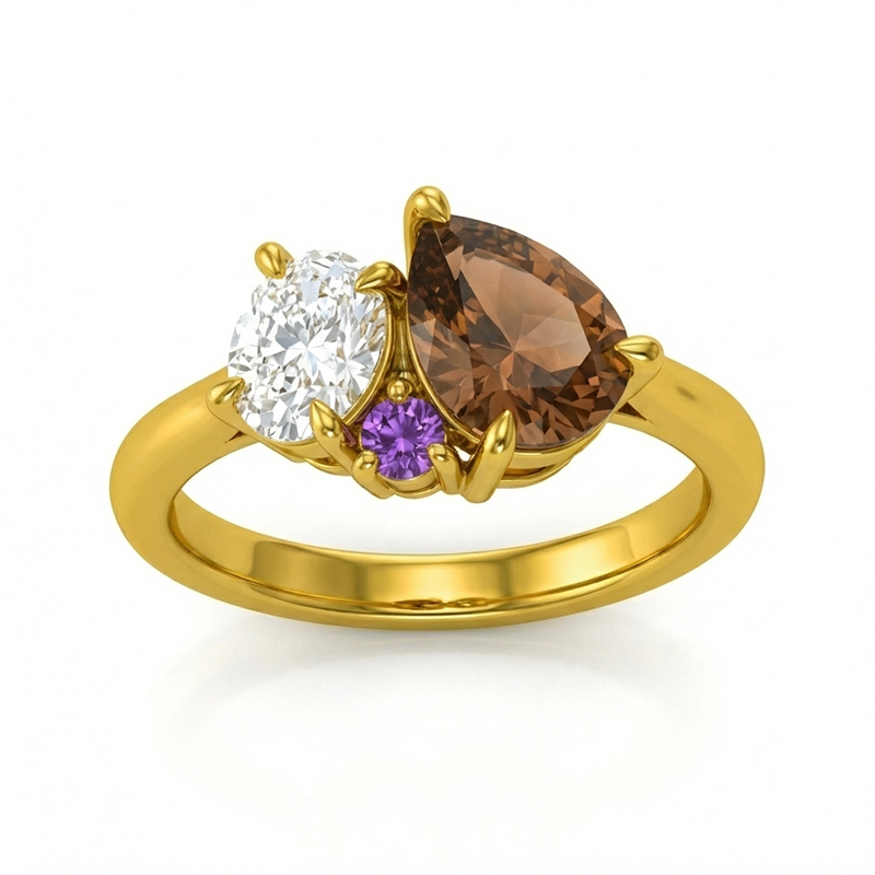 Sotiya Toi et Moi Oval and Pear Cut Coffee Cluster Ring Sterling Silver