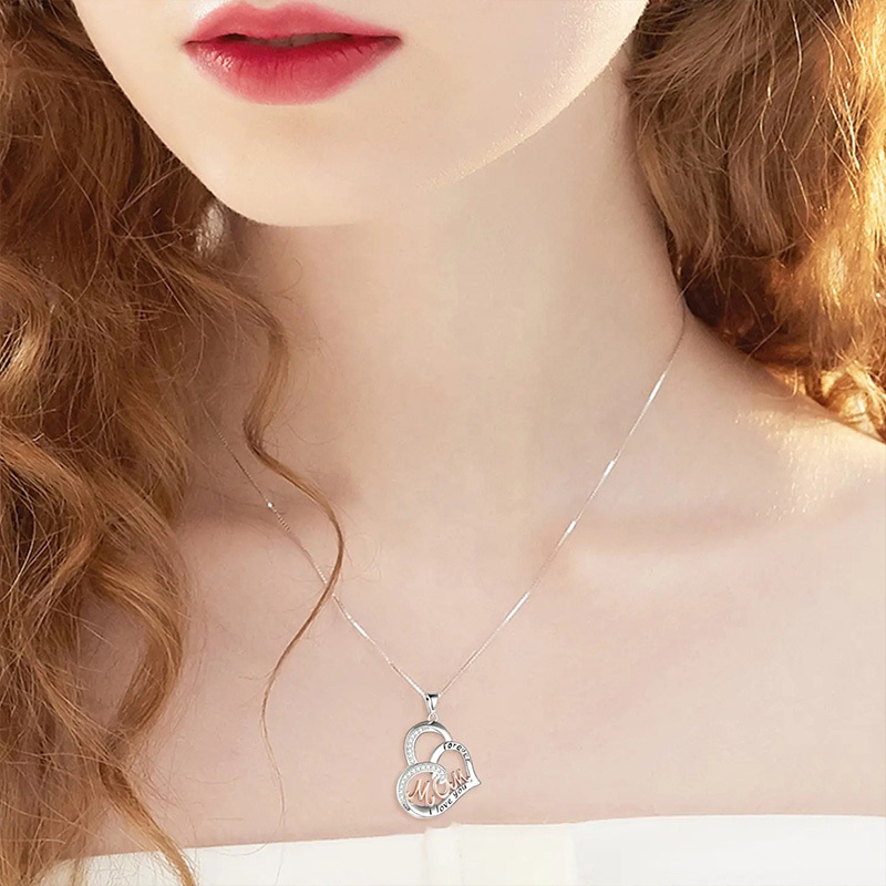 Sotiya Heart MOM Engraved Pendant Necklace Sterling Silver-Sotiya