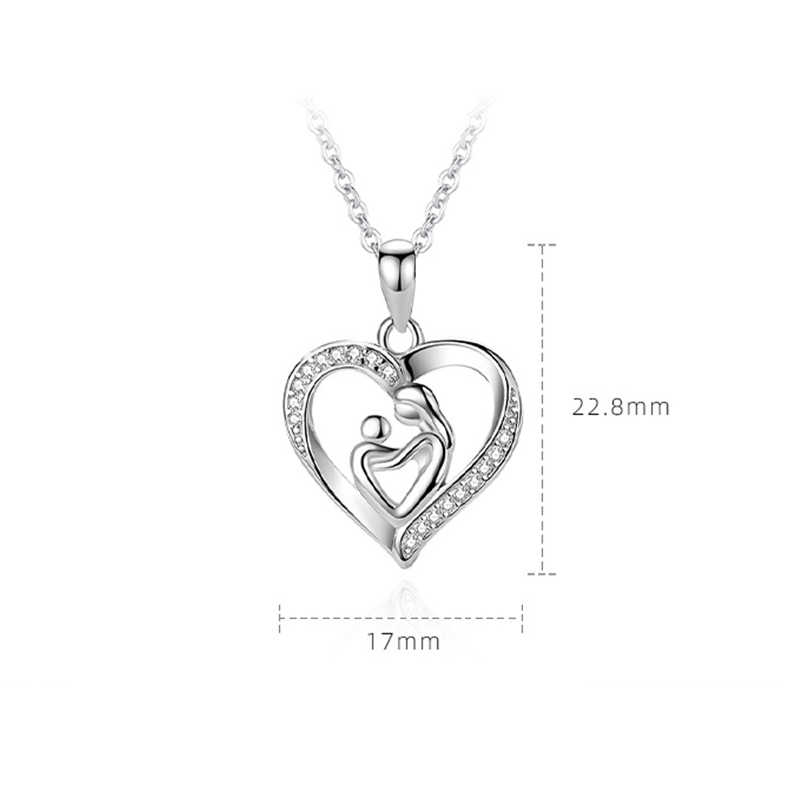 Sotiya Mom and Baby Heart Pendant Necklace Sterling Silver-Sotiya