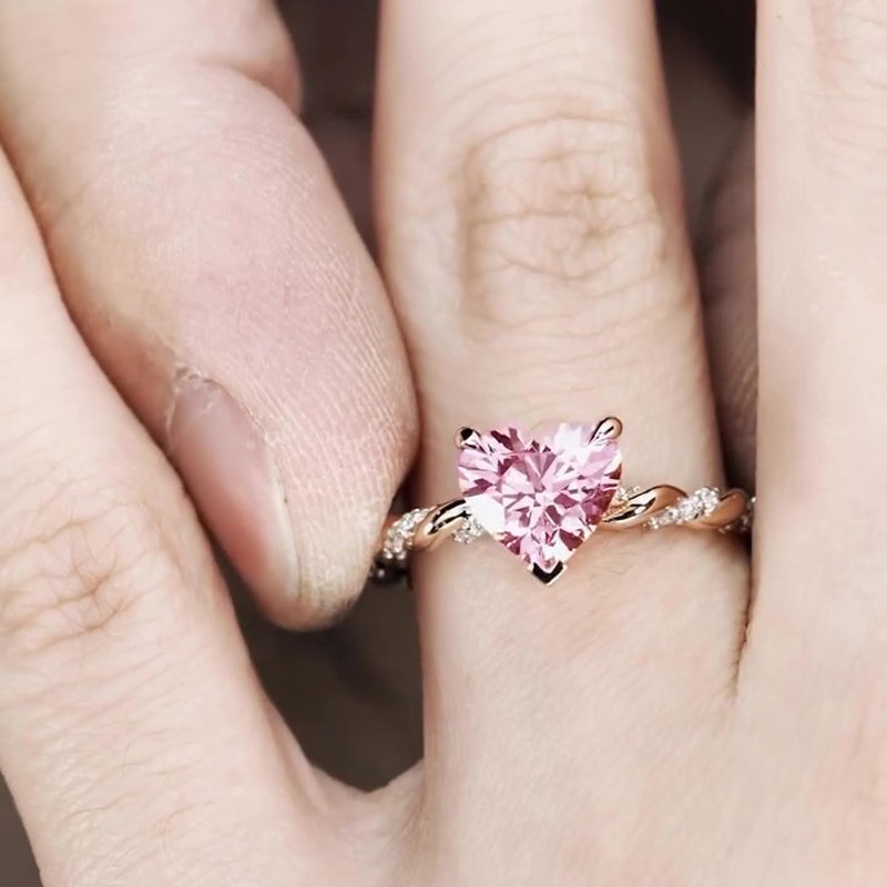 Sotiya Twist Heart Cut Pink/Coffee/White Engagement Ring Sterling Silver-Sotiya