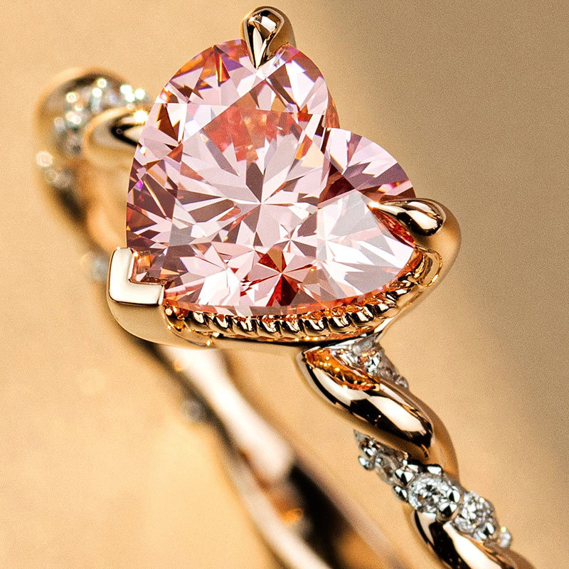 Sotiya Twist Heart Cut Pink/Coffee/White Engagement Ring Sterling Silver-Sotiya