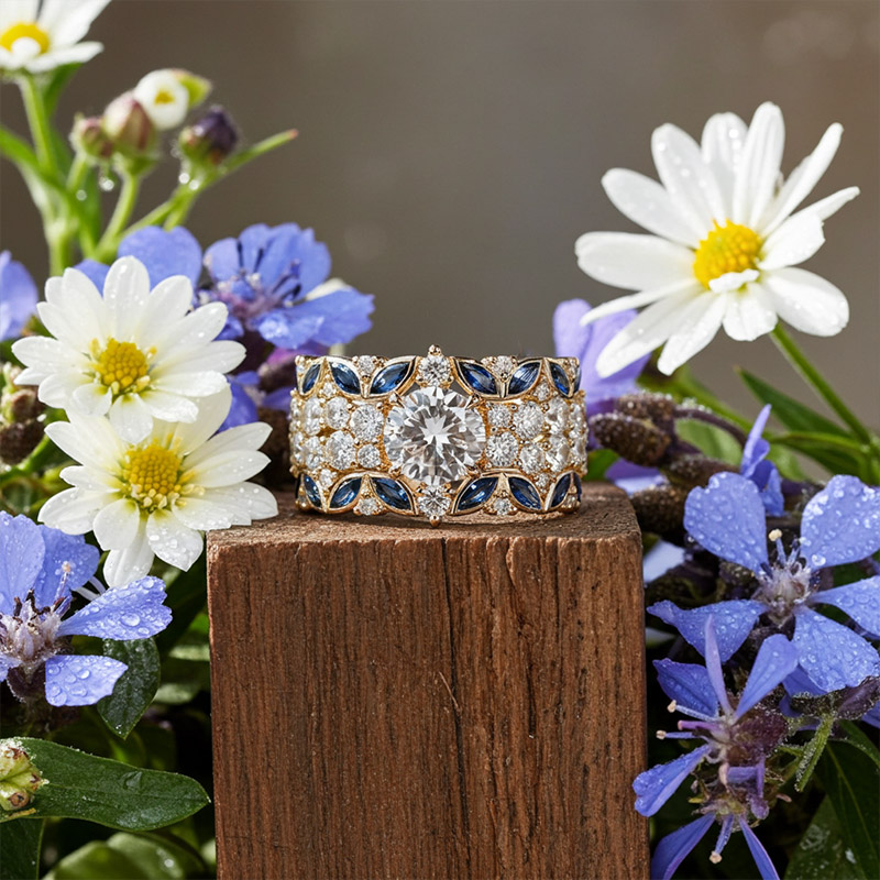 Sotiya Round Cut Leaf Engagement Ring Sterling Silver-Sotiya