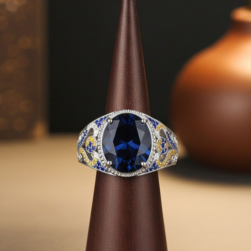 Sotiya Artist Collection Famous Painting Starry Night Oval Cut Vintage Engagement Ring Sterling Silver-Sotiya