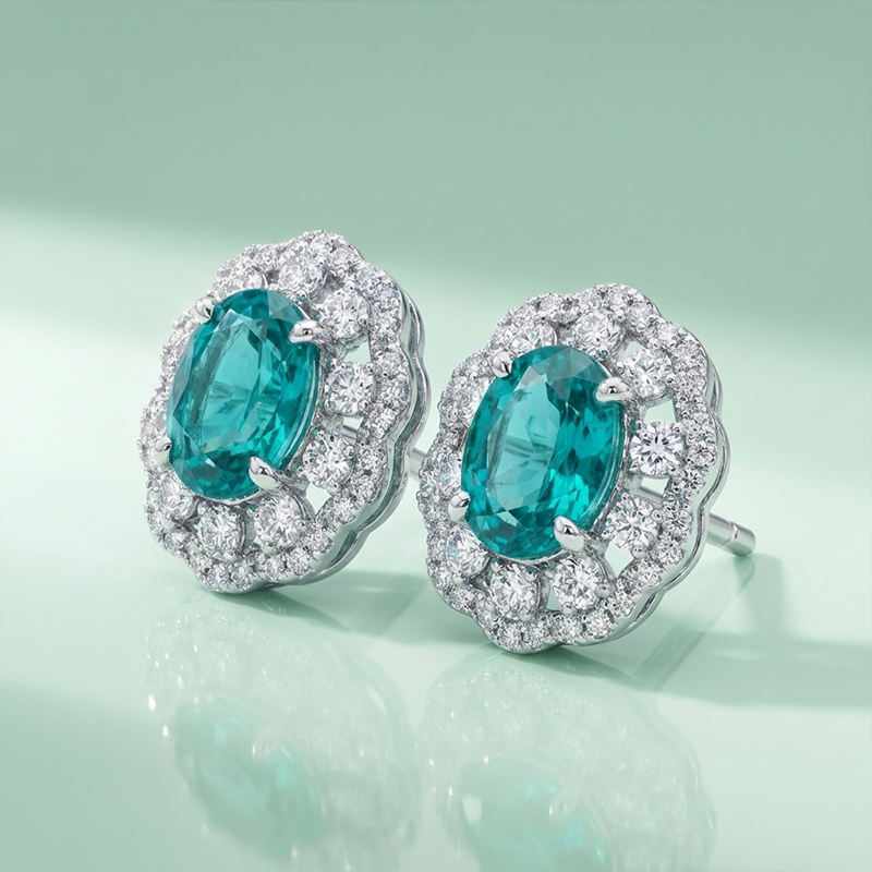 Sotiya Halo Oval Cut Lab Grown Paraiba Stud Earrings Sterling Silver