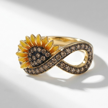 Sotiya Artist Collection Coffee Sunflower Infinity Enamel Cocktail Ring Sterling Silver-Sotiya