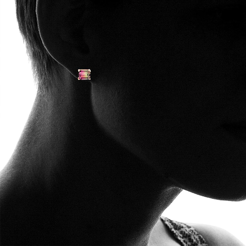 Sotiya Emerald Cut Watermelon Stud Earrings Sterling Silver-Sotiya