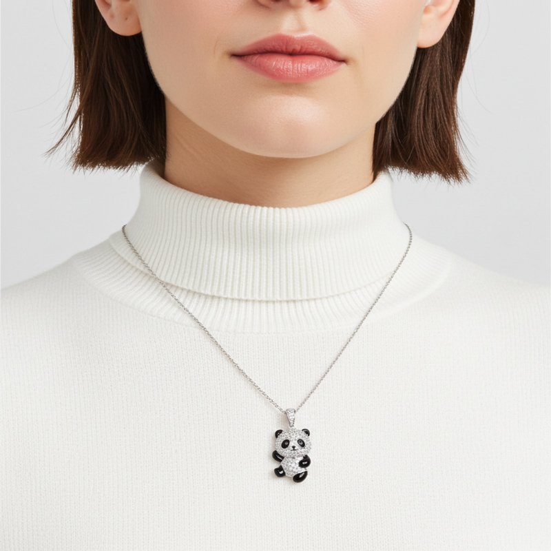 Sotiya Panda Black Enamel Pendant Necklace-Sotiya