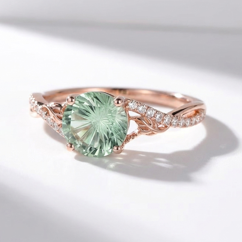 Sotiya Leaf Twist Green Round Fantasy Starbrite Cut Engagement Ring Sterling Silver-Sotiya