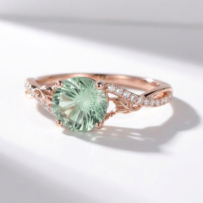 Sotiya Leaf Twist Green Round Fantasy Starbrite Cut Engagement Ring Sterling Silver-Sotiya